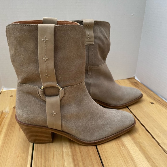 Lucky Brand Taupe Suede Heeled Boots - Picture 1 of 6